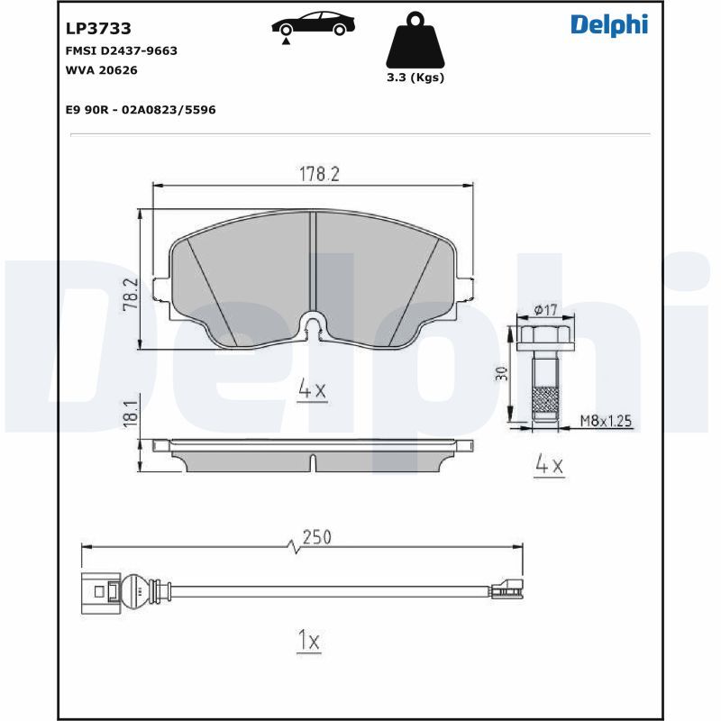 DELPHI Комплект тормозных колодок, дисковый тормоз LP3733