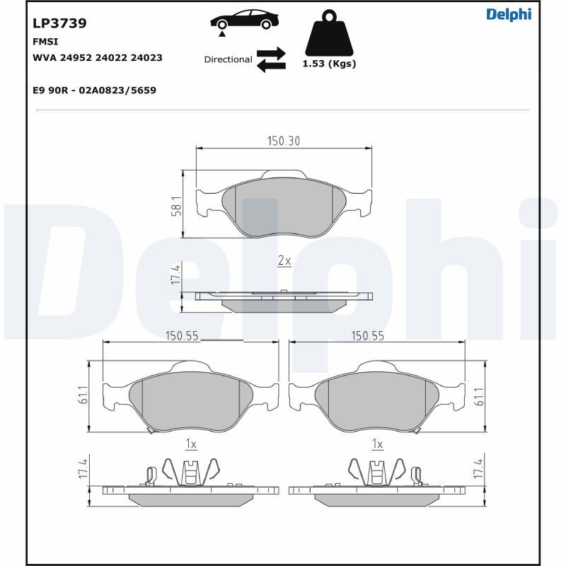 DELPHI Piduriklotsi komplekt,ketaspidur LP3739