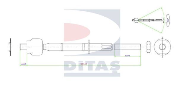 DITAS Осевой шарнир, рулевая тяга A2-5608