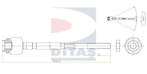 DITAS Осевой шарнир, рулевая тяга A2-5655