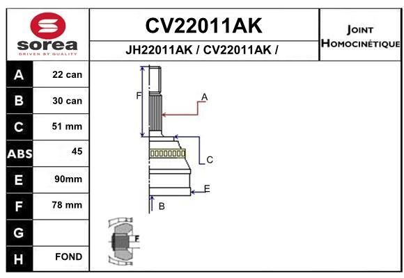 EAI Шарнирный комплект, приводной вал CV22011AK
