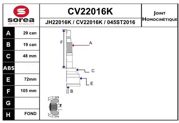 EAI Шарнирный комплект, приводной вал CV22016K