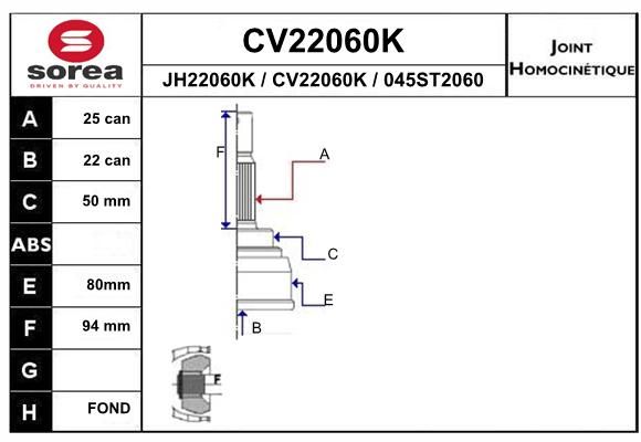 EAI Шарнирный комплект, приводной вал CV22060K