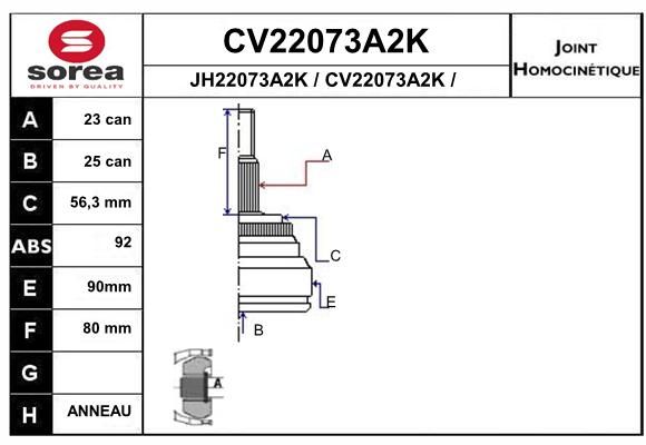 EAI Шарнирный комплект, приводной вал CV22073A2K