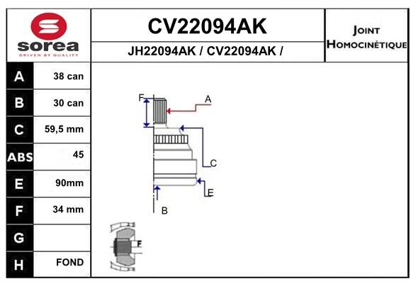 EAI Шарнирный комплект, приводной вал CV22094AK