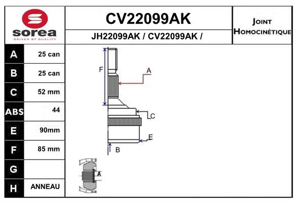 EAI Шарнирный комплект, приводной вал CV22099AK