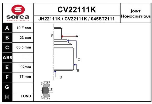 EAI Шарнирный комплект, приводной вал CV22111K