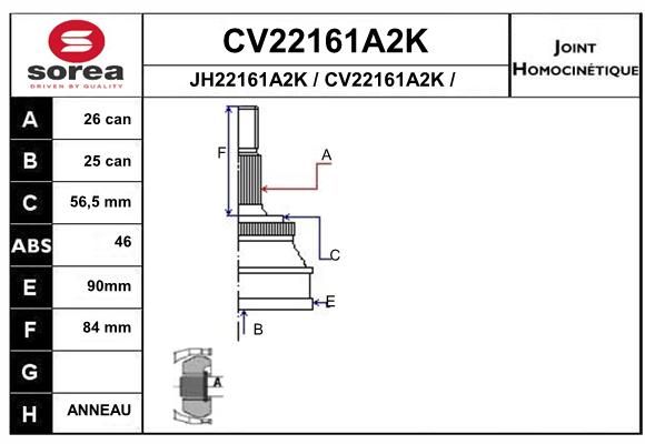 EAI Шарнирный комплект, приводной вал CV22161A2K