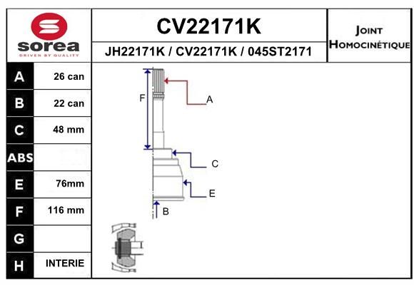 EAI Шарнирный комплект, приводной вал CV22171K