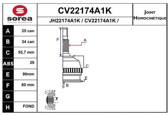 EAI Шарнирный комплект, приводной вал CV22174A1K