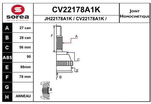 EAI Шарнирный комплект, приводной вал CV22178A1K