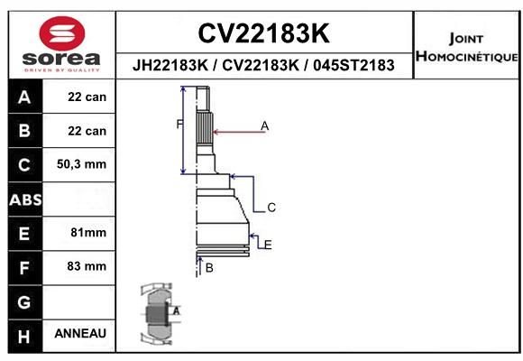 EAI Шарнирный комплект, приводной вал CV22183K