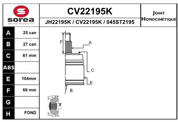 EAI Шарнирный комплект, приводной вал CV22195K