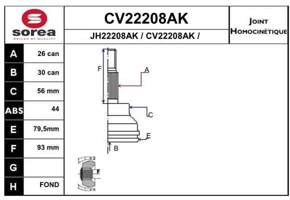 EAI Шарнирный комплект, приводной вал CV22208AK