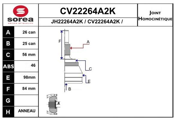 EAI Шарнирный комплект, приводной вал CV22264A2K