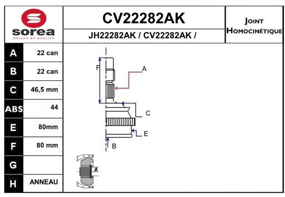 EAI Шарнирный комплект, приводной вал CV22282AK
