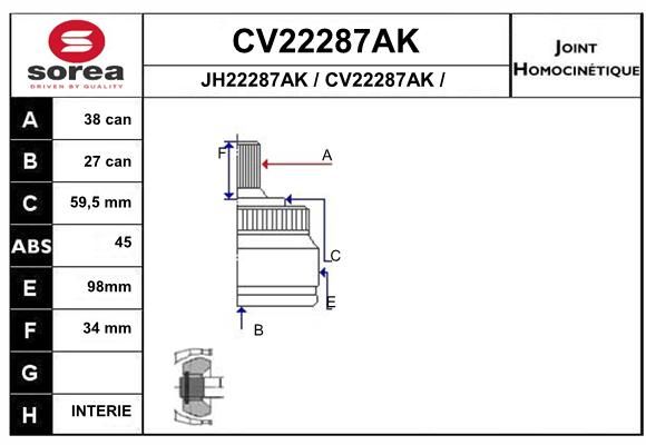 EAI Шарнирный комплект, приводной вал CV22287AK