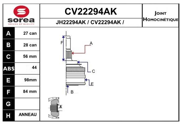EAI Шарнирный комплект, приводной вал CV22294AK