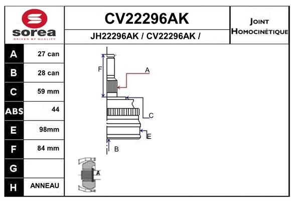 EAI Шарнирный комплект, приводной вал CV22296AK