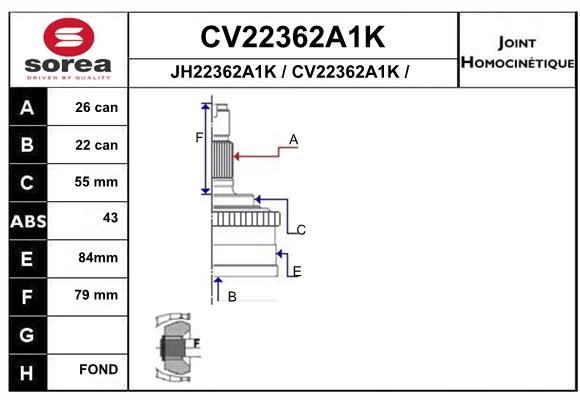 EAI Шарнирный комплект, приводной вал CV22362A1K
