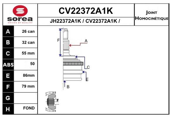 EAI Шарнирный комплект, приводной вал CV22372A1K