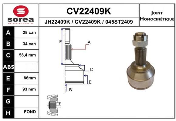 EAI Шарнирный комплект, приводной вал CV22409K