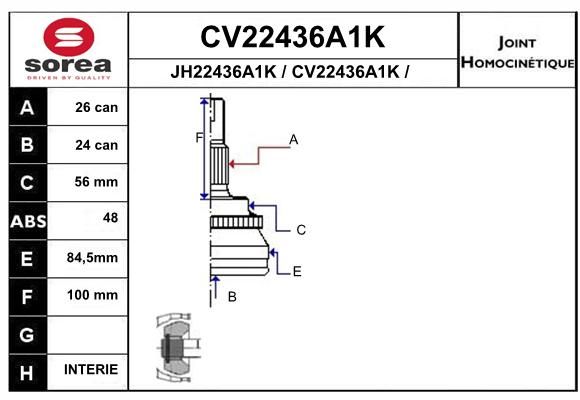 EAI Шарнирный комплект, приводной вал CV22436A1K