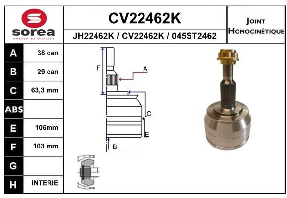 EAI Шарнирный комплект, приводной вал CV22462K