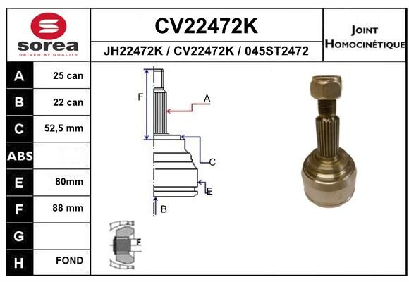 EAI Шарнирный комплект, приводной вал CV22472K