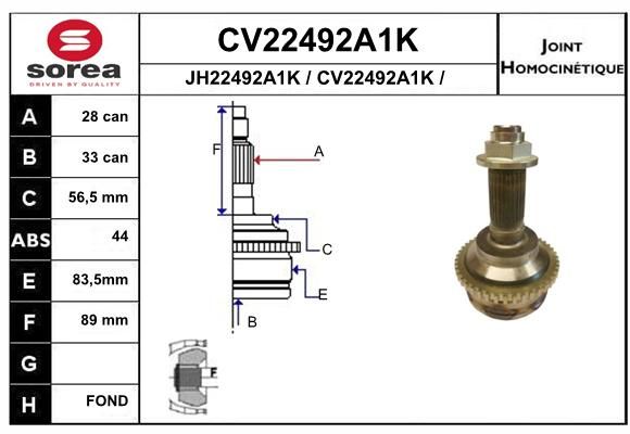 EAI Шарнирный комплект, приводной вал CV22492A1K