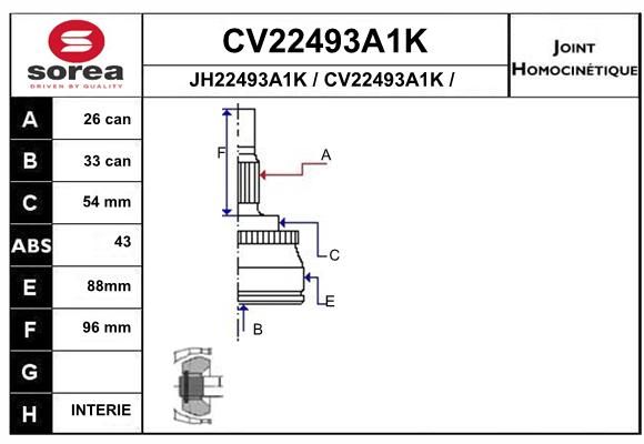 EAI Шарнирный комплект, приводной вал CV22493A1K