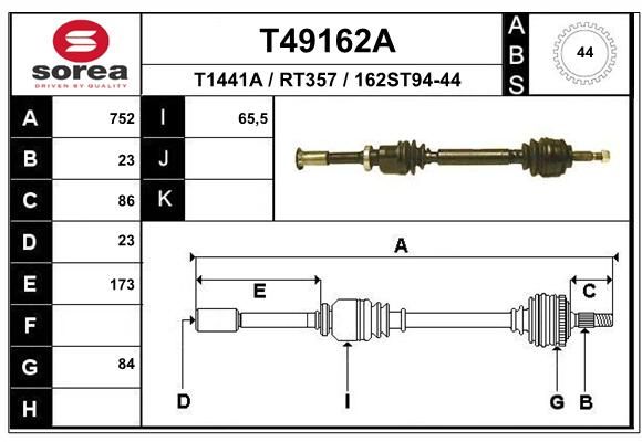 EAI Приводной вал T49162A