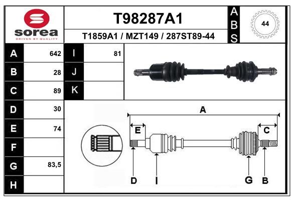 EAI Приводной вал T98287A1