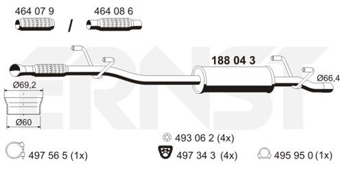 ERNST Средний глушитель выхлопных газов 188043
