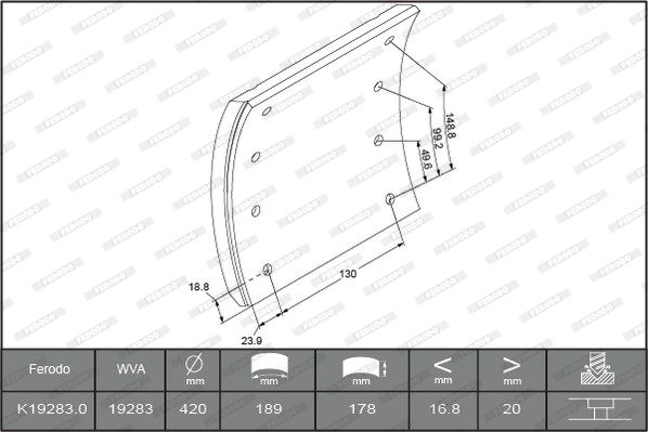 FERODO Piduriklotsi komplekt,trummelpidur K19283.0-F3504