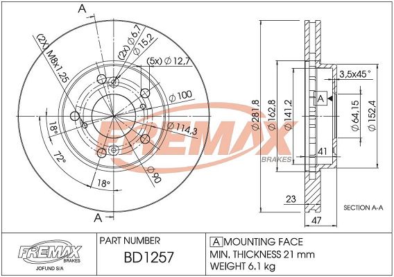 FREMAX Тормозной диск BD-1257