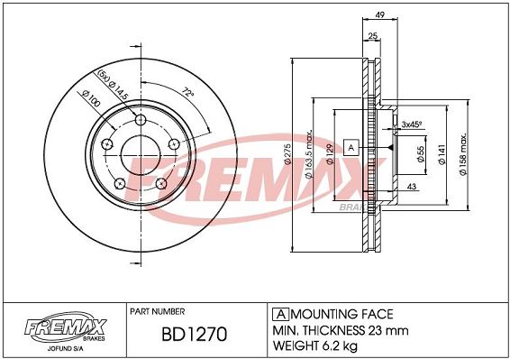 FREMAX Тормозной диск BD-1270