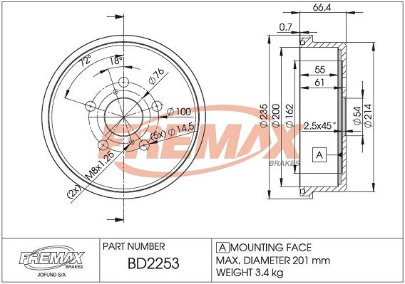 FREMAX Тормозной барабан BD-2253