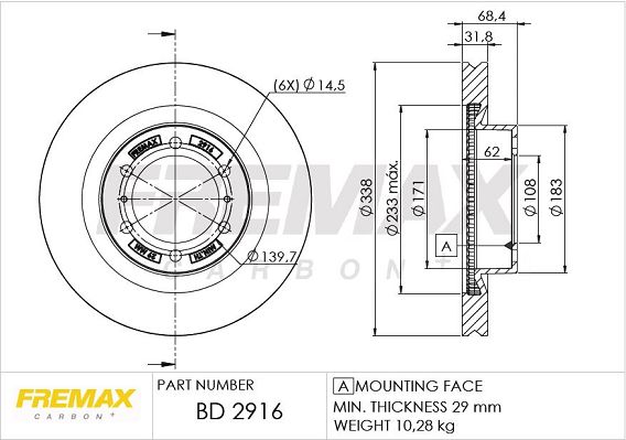 FREMAX Тормозной диск BD-2916