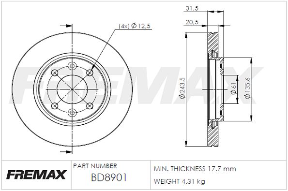 FREMAX Тормозной диск BD-8901