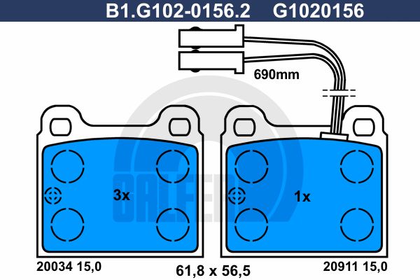 GALFER Piduriklotsi komplekt,ketaspidur B1.G102-0156.2