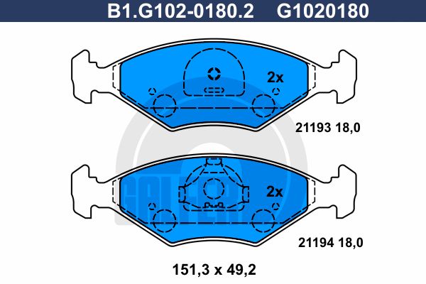 GALFER Комплект тормозных колодок, дисковый тормоз B1.G102-0180.2