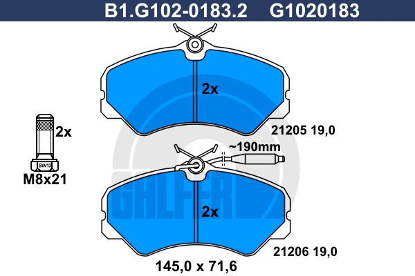 GALFER Комплект тормозных колодок, дисковый тормоз B1.G102-0183.2