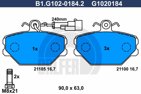 GALFER Piduriklotsi komplekt,ketaspidur B1.G102-0184.2