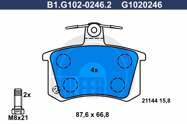 GALFER Комплект тормозных колодок, дисковый тормоз B1.G102-0246.2