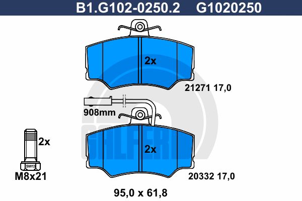 GALFER Piduriklotsi komplekt,ketaspidur B1.G102-0250.2