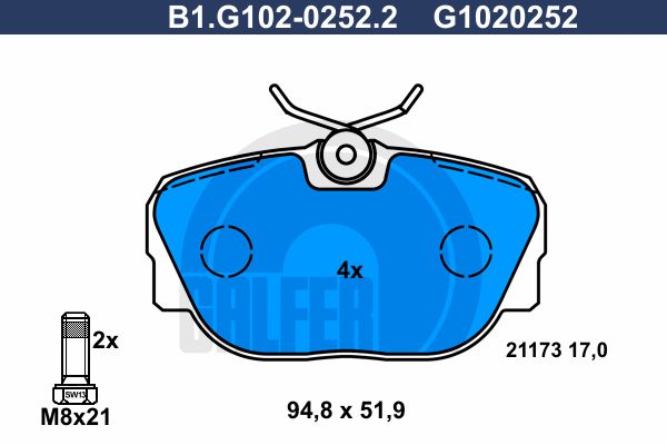 GALFER Piduriklotsi komplekt,ketaspidur B1.G102-0252.2