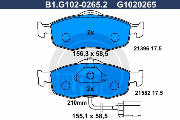 GALFER Комплект тормозных колодок, дисковый тормоз B1.G102-0265.2