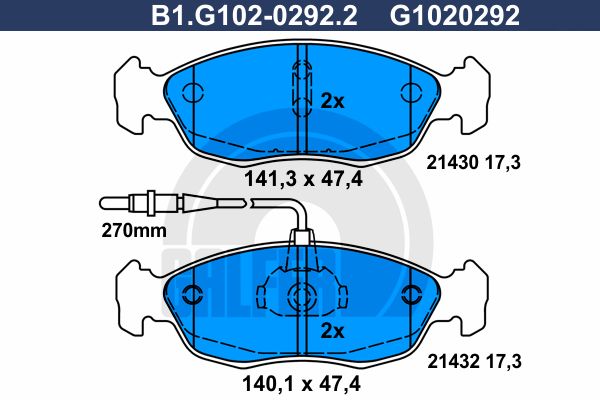 GALFER Комплект тормозных колодок, дисковый тормоз B1.G102-0292.2