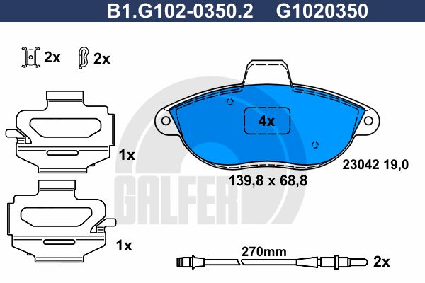 GALFER Комплект тормозных колодок, дисковый тормоз B1.G102-0350.2